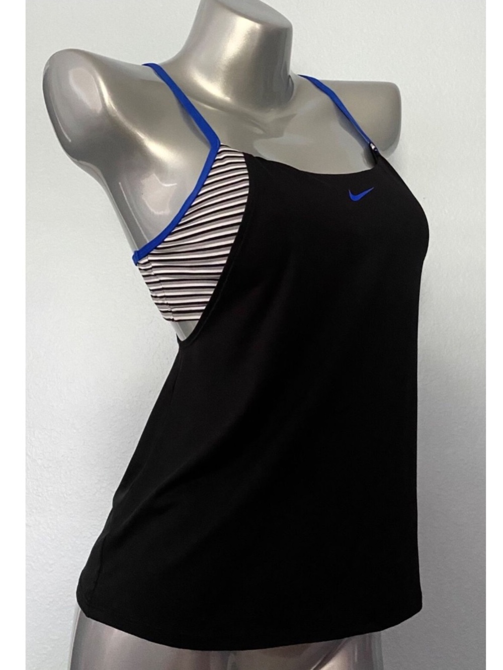 Nike Nwt Black Gray Striped 2 - in - 1 Layered Swim Tankini Bikini Top Small S